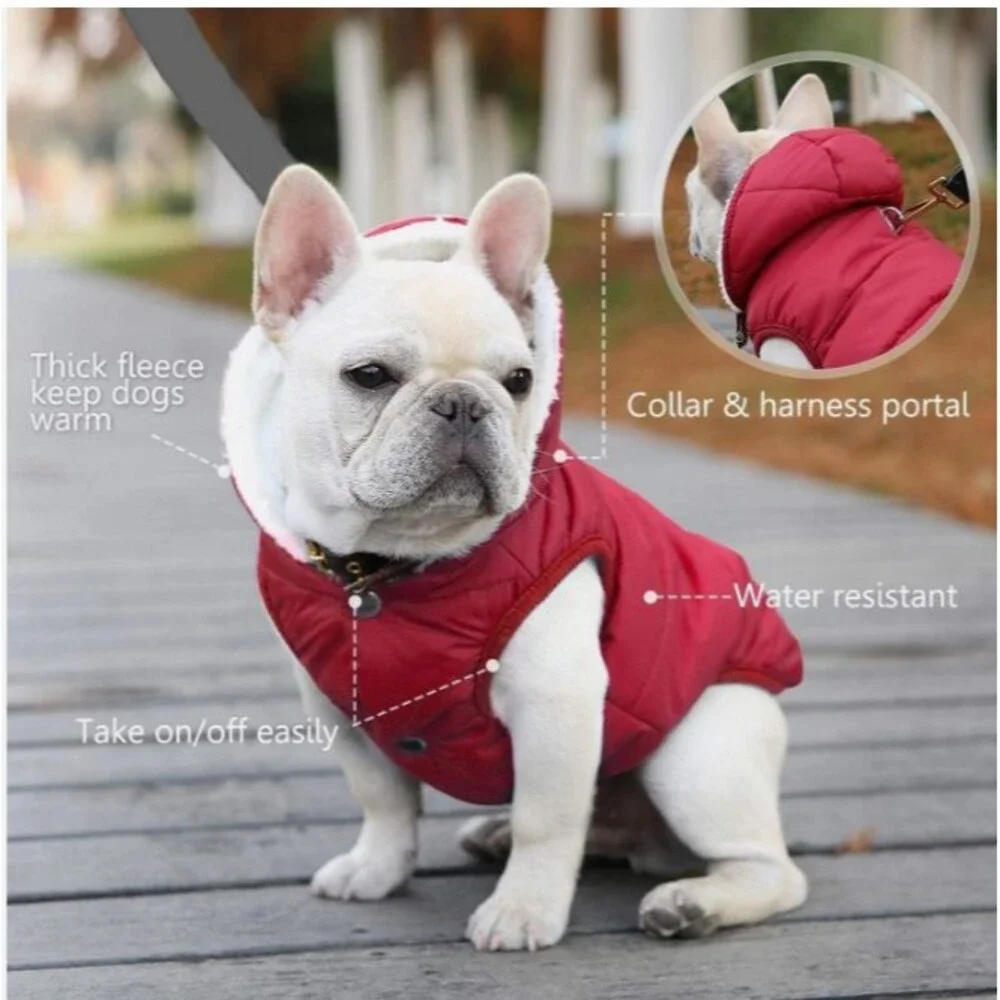 SAWMONG Dog Fleece Hoodie Red Small, (missing 1 snap)